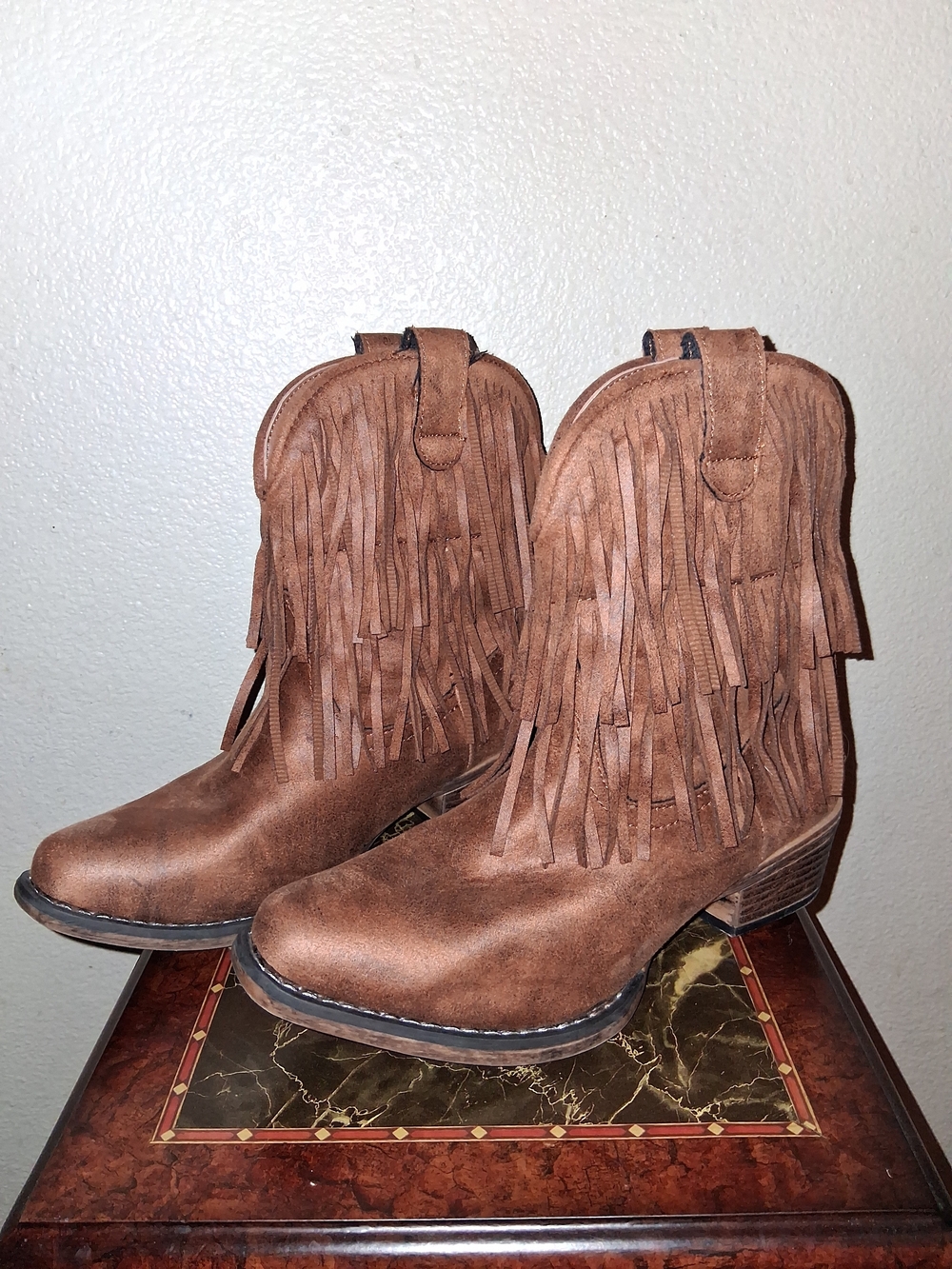 Roper Brown Fringe Western Ankle Boots Sz 7